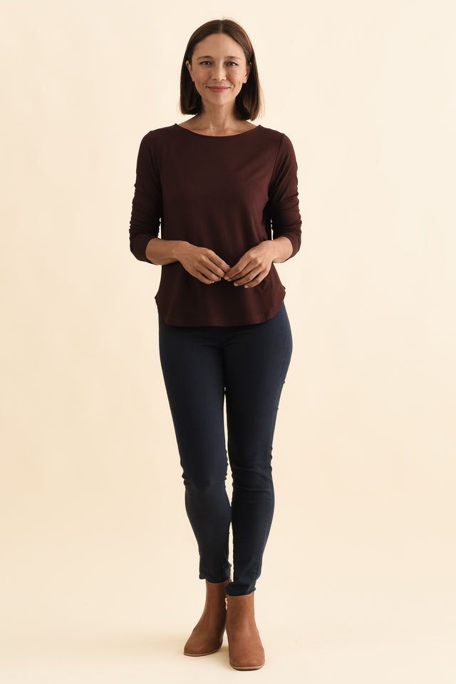 Adele Wine Long Sleeve Bamboo Tee,Brunette model,alt text|model:Cara image 7