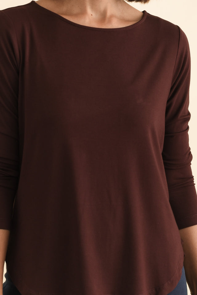 Adele Wine Long Sleeve Bamboo Tee,Brunette model,alt text|model:Cara image 6
