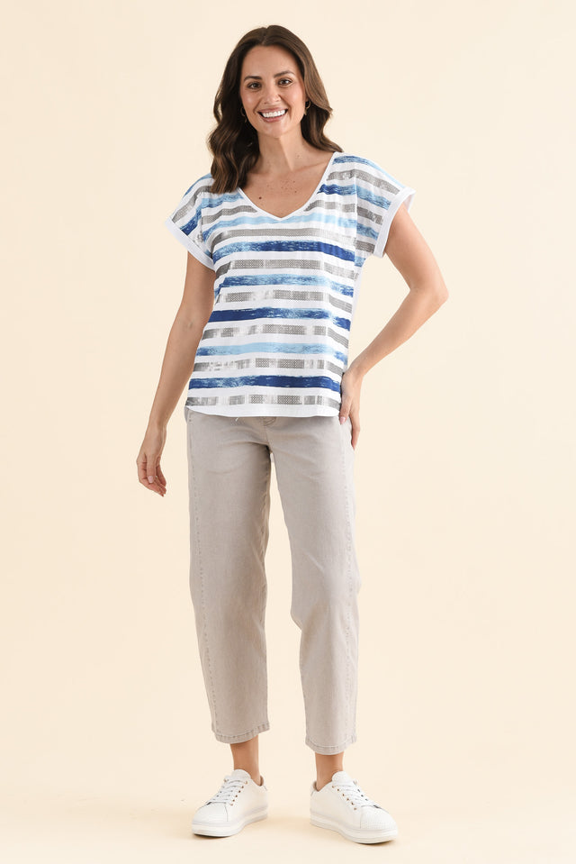 Adli Blue Stripe Cotton Sequin Tee,Full Body,Brunette model,alt text|model:MJ image 2