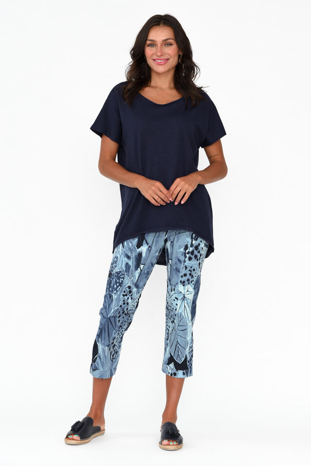 Agios Blue Leaf Cotton Capri Pants