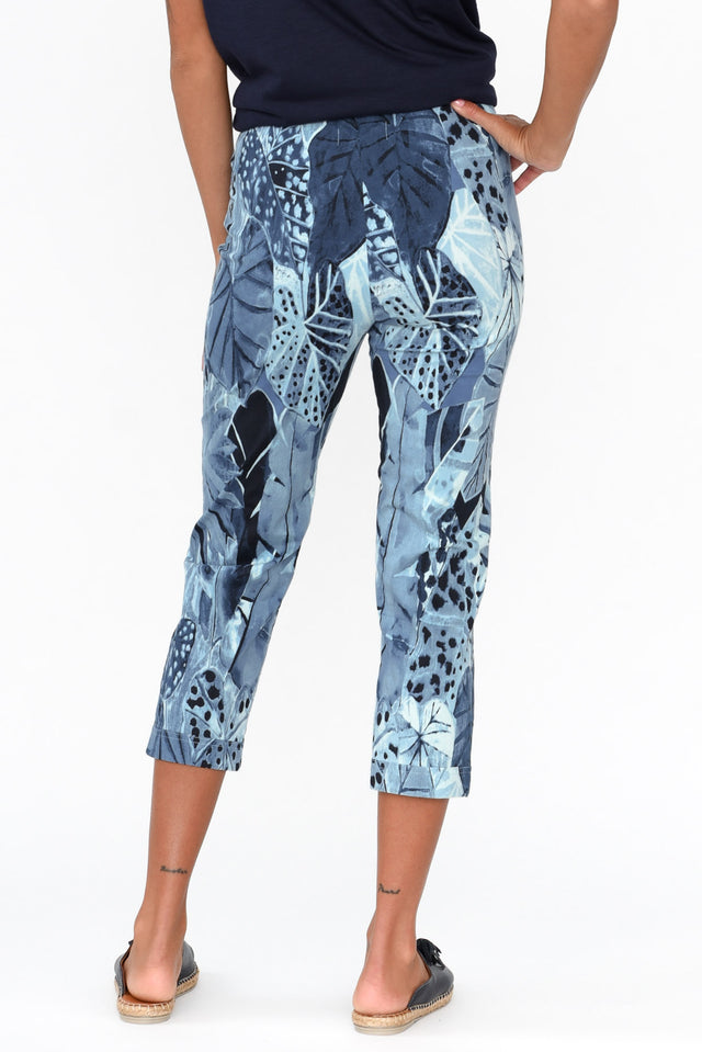 Agios Blue Leaf Cotton Capri Pants
