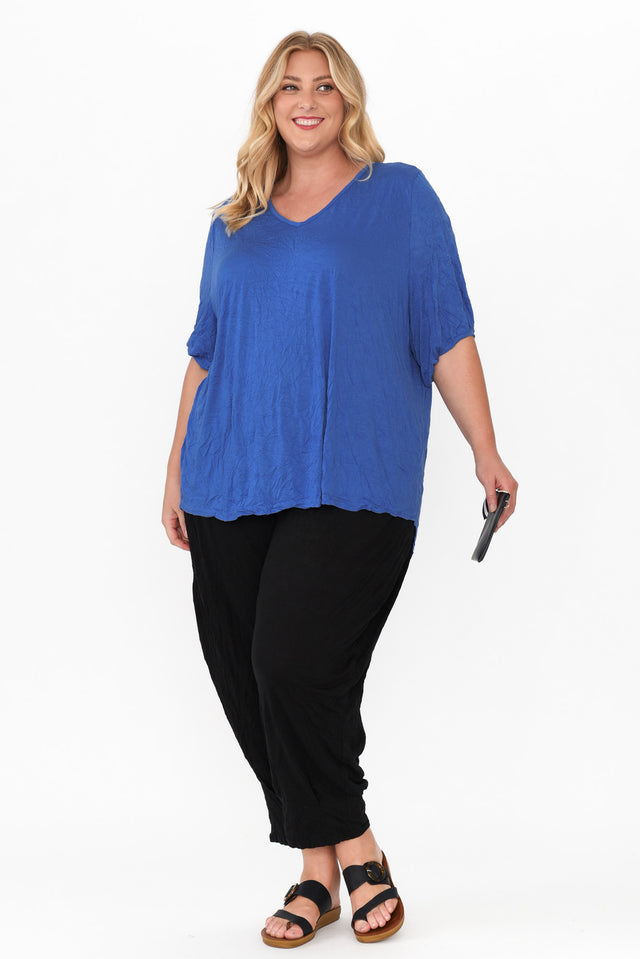 Agnes Cobalt Crinkle Cotton Hi Lo Top