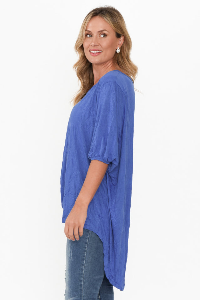 Agnes Cobalt Crinkle Cotton Hi Lo Top