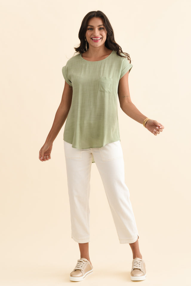 Aiden Sage Linen Blend Pocket Top,Brunette model,alt text|model:Brontie image 7