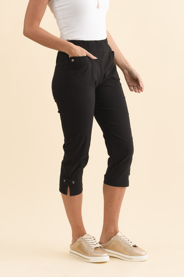 Air-Lite Black Stretch Capri Pants,Brunette model,alt text|model:MJ image 5