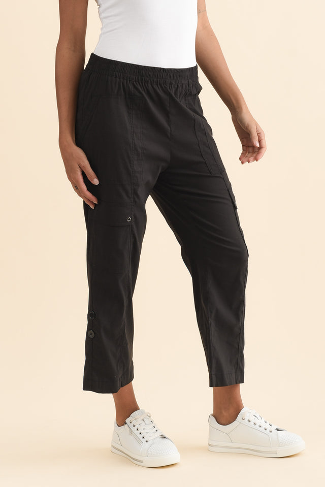 Air-Lite Black Stretch Cargo Pants,Brunette model,alt text|model:Brontie image 5