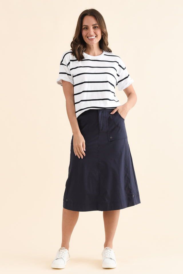 Air-Lite Blue Stretch Cargo Skirt,Full Body,Brunette model,alt text|model:MJ image 2