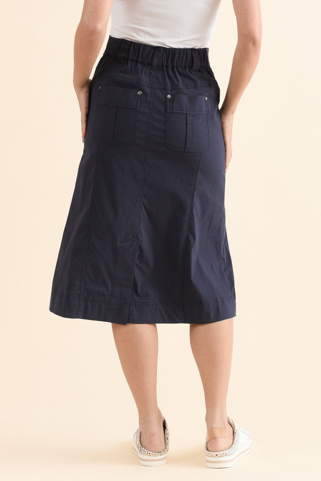 Air-Lite Blue Stretch Cargo Skirt,Back,Brunette model,alt text|model:MJ image 4