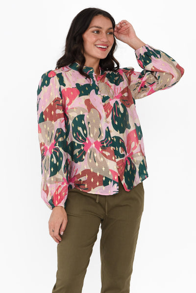 Alaina Pink Floral Button Blouse