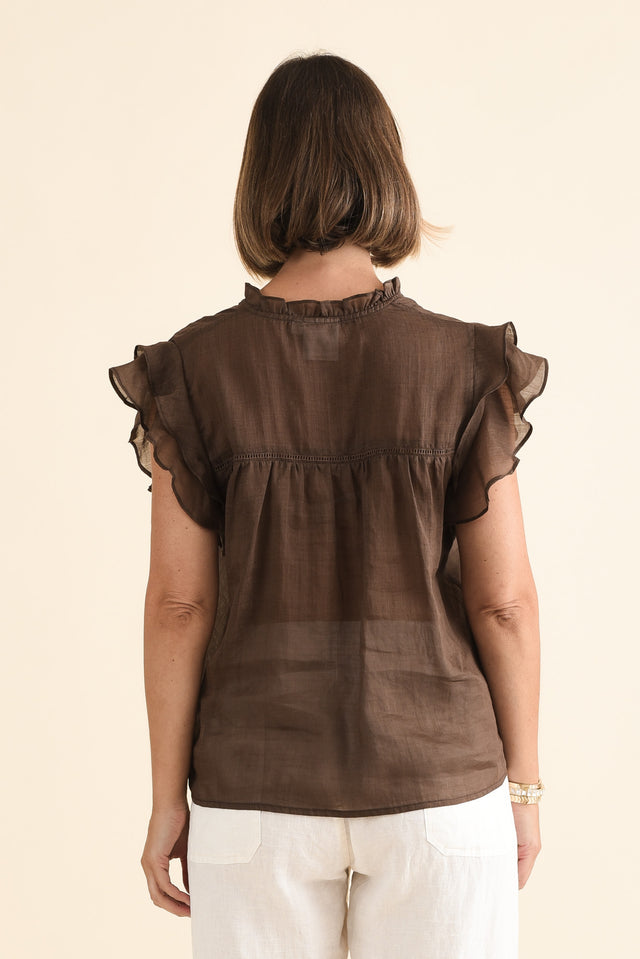 Alannah Chocolate Cotton Button Top,Back,Brunette model,alt text|model:Laura image 4