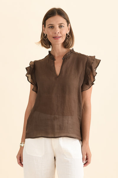 Alannah Chocolate Cotton Button Top