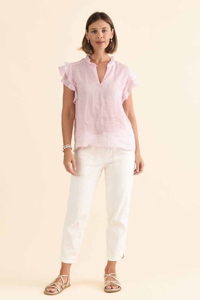Alannah Pink Cotton Button Top,Front,Brunette model,alt text|model:Laura image 6