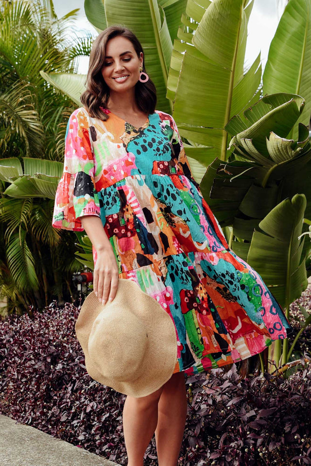 Alanya Pink Abstract Organic Cotton Dress image 1