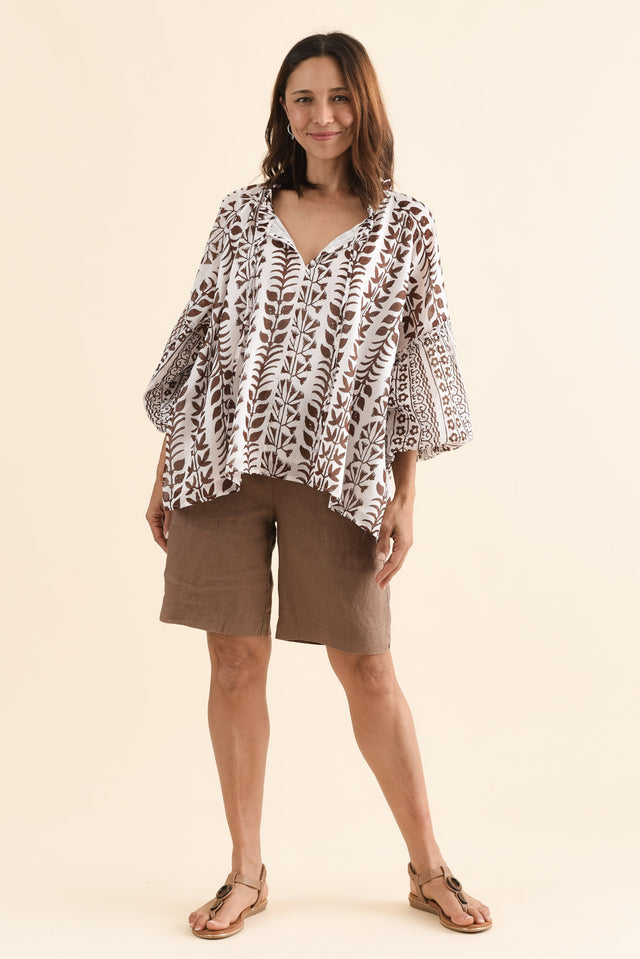 Alegria Chocolate Fern Cotton Top,Full Body,Brunette model,alt text|model:Cara image 2