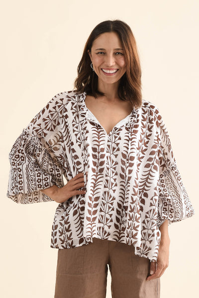 Alegria Chocolate Fern Cotton Top