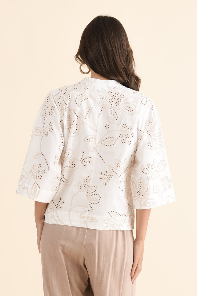 Alena White Blossom Cotton Top,Back,Brunette model,alt text|model:MJ image 4