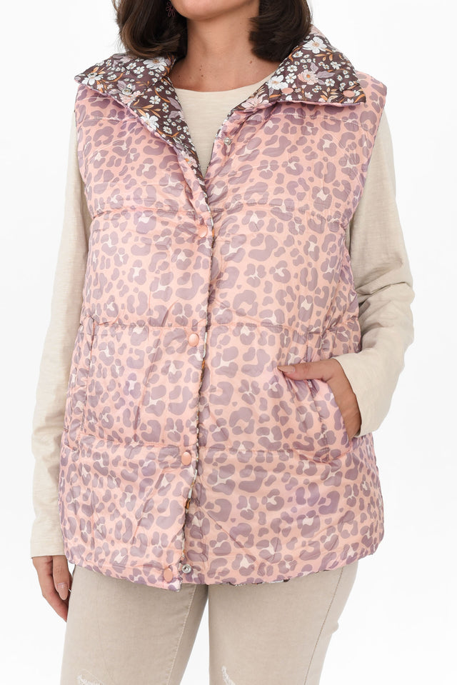 Alessia Floral Cheetah Reversible Puffer Vest image 7