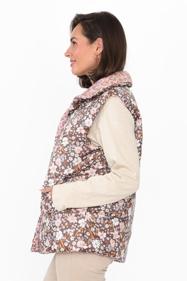 Alessia Floral Cheetah Reversible Puffer Vest image 5