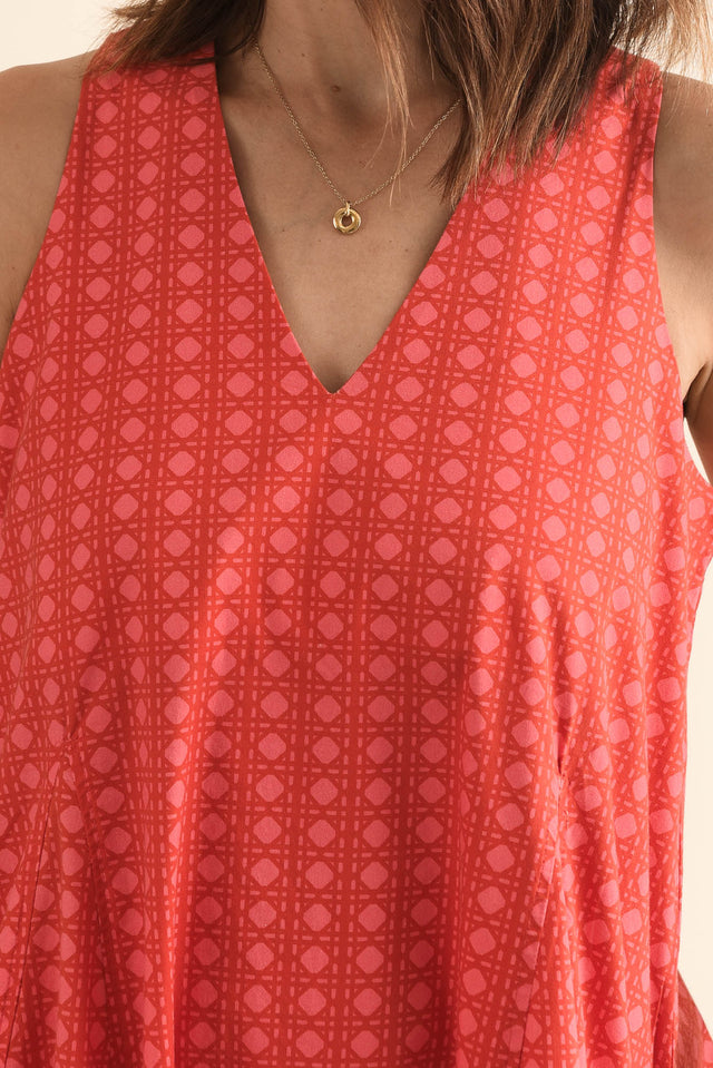 Aleta Orange Check Cotton Sleeveless Dress,Detail,Brunette model,alt text|model:Cara image 5