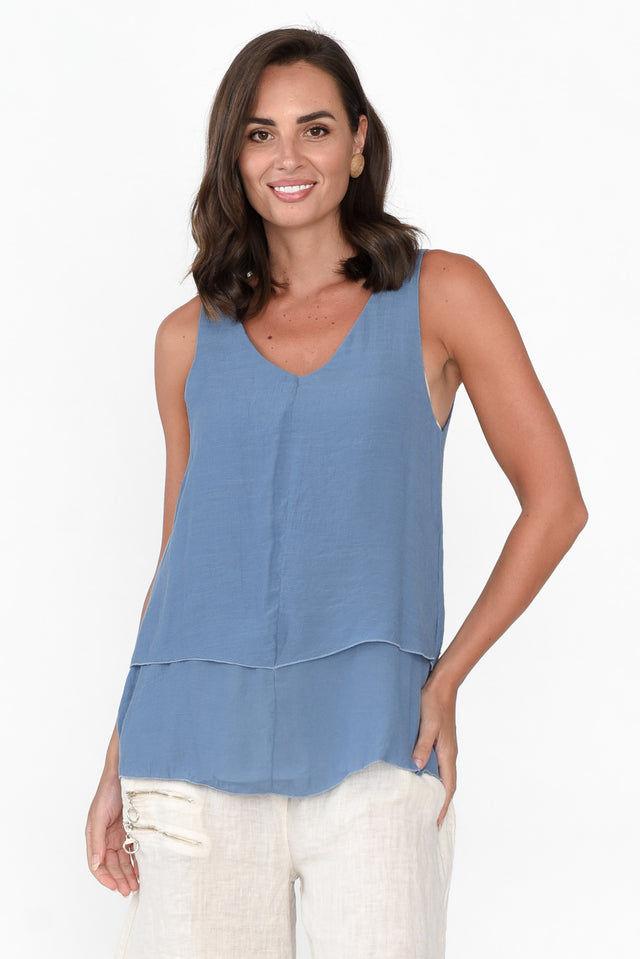 Alethia Steel Cotton Blend Layered Tank neckline_V Neck