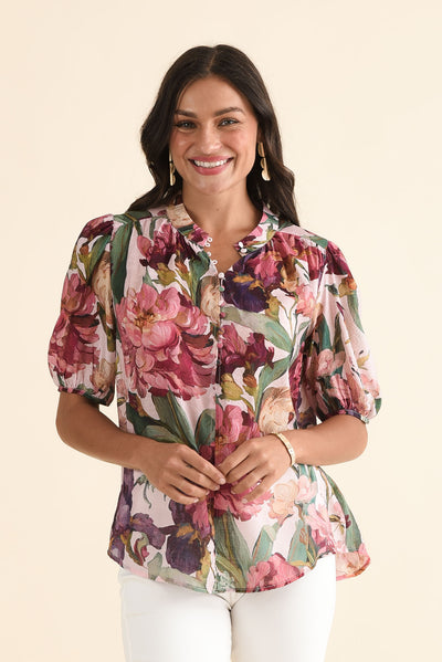 Alexandra Pink Floral Button Top