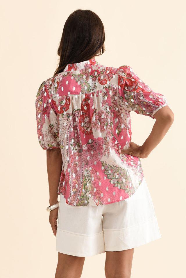 Alexandra Pink Paisley Button Top,Brunette model,alt text|model:Cara image 6