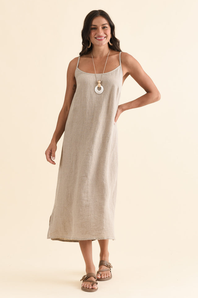 Alexia Natural Linen Slip Dress,Full Body,Brunette model,alt text|model:Brontie image 2
