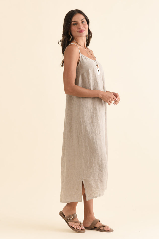 Alexia Natural Linen Slip Dress,Side,Brunette model,alt text|model:Brontie image 3