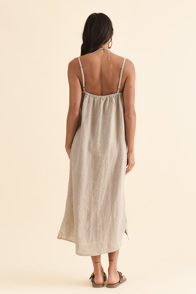 Alexia Natural Linen Slip Dress,Back,Brunette model,alt text|model:Brontie image 4