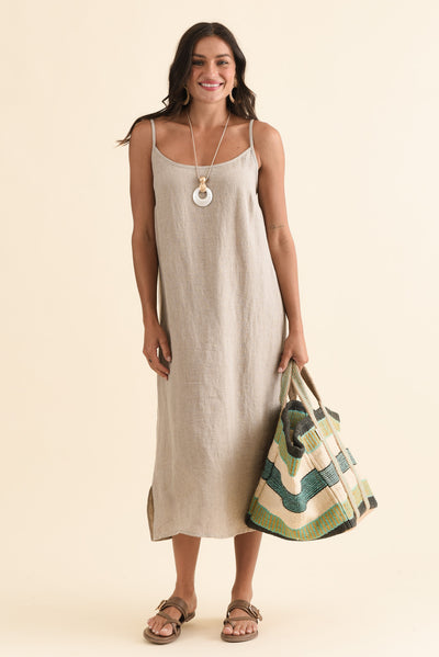 Alexia Natural Linen Midi Dress