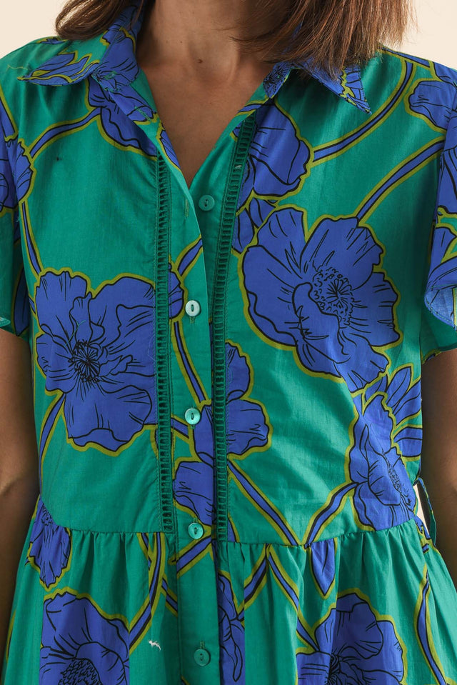 Alice Cobalt Floral Cotton Tiered Dress,Detail,Brunette model,alt text|model:Cara image 5