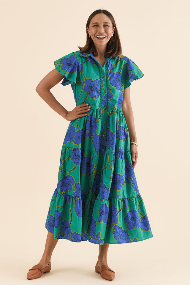 Alice Cobalt Floral Cotton Tiered Dress,Full Body,Brunette model,alt text|model:Cara image 6