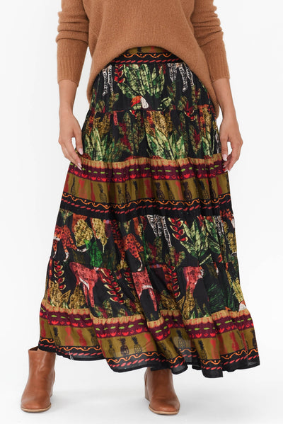 Alida Navy Safari Tiered Skirt