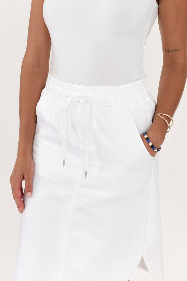 Alina White Denim Drawstring Skirt,Brunette model,alt text|model:Brontie image 8