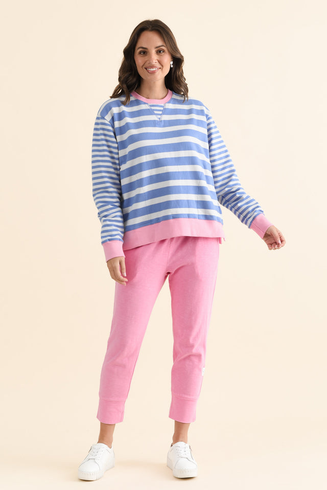 All Sorts Blue Stripe Crewneck Sweatshirt,brunette model,Full Outfit,alt text|model:MJ image 6
