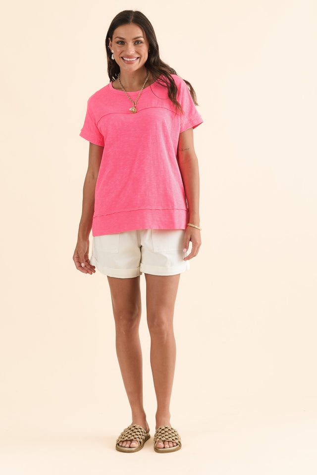 Allison Pink Cotton Tee,Full Body,Brunette model,alt text|model:Brontie image 6
