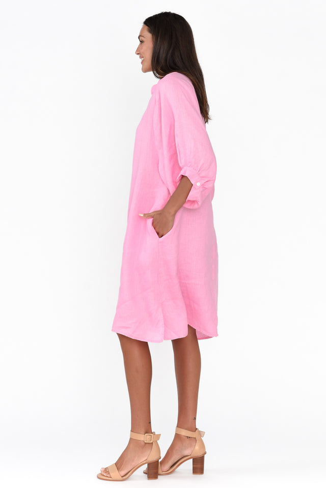 Almaz Pink Linen Shirt Dress