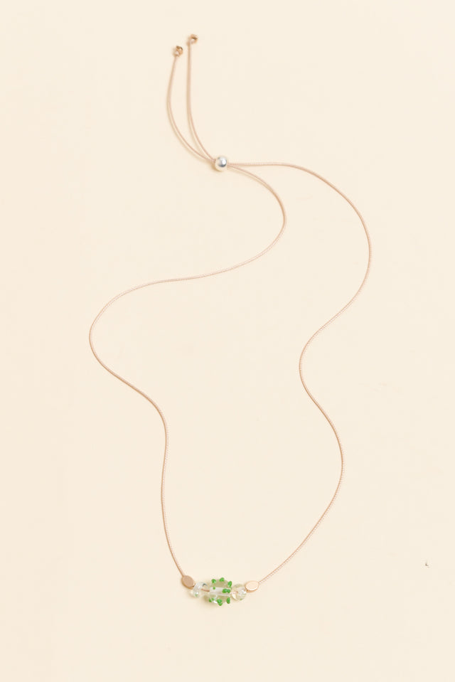 Almia Green Dot Glass Beaded Necklace