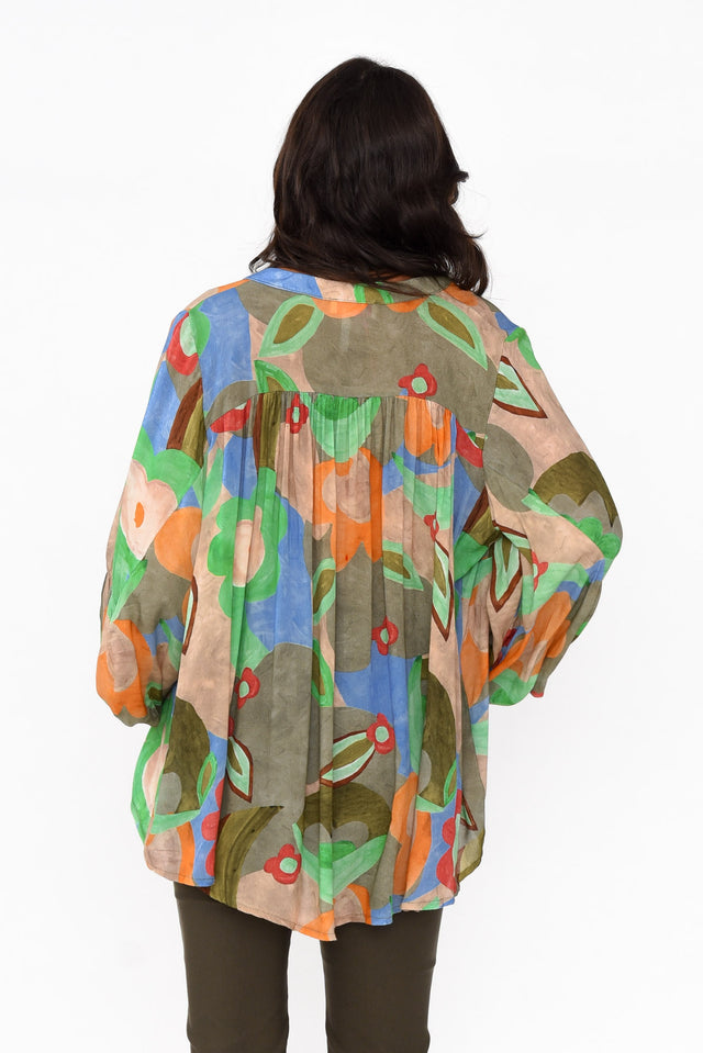 Althea Khaki Blossom V Neck Top