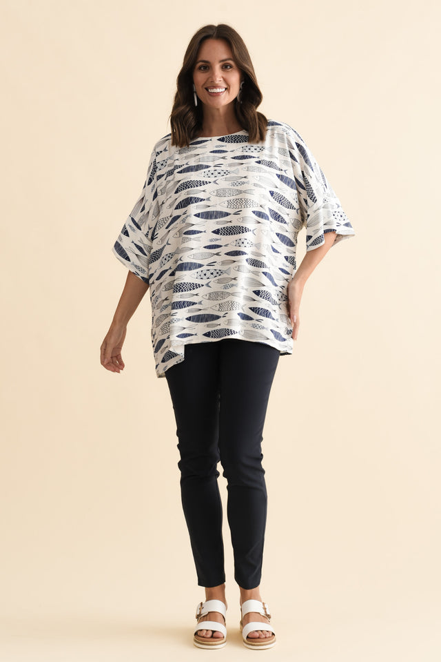 Alton Blue Sea Linen Cotton Top,Brunette model,alt text|model:MJ image 7