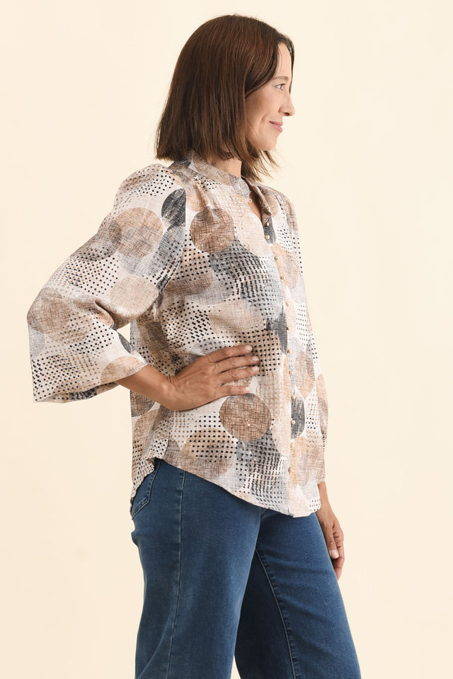 Alvarez Brown Spot Button Blouse,Brunette model,alt text|model:Cara image 4