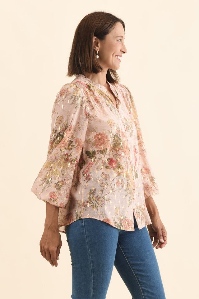 Alvarez Pink Garden Button Blouse,Brunette model,alt text|model:Cara image 5