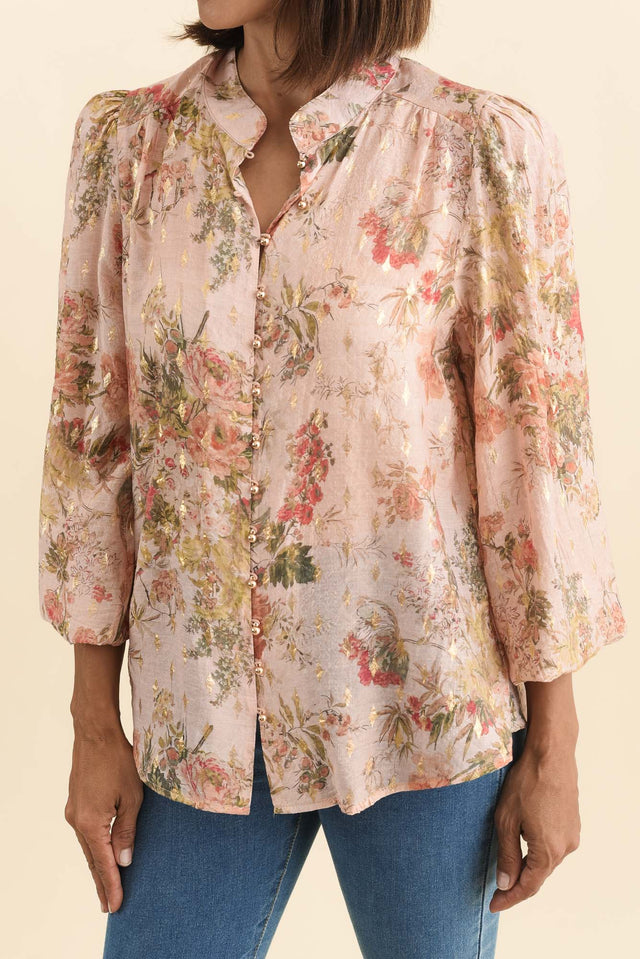 Alvarez Pink Garden Button Blouse,Brunette model,alt text|model:Cara image 7