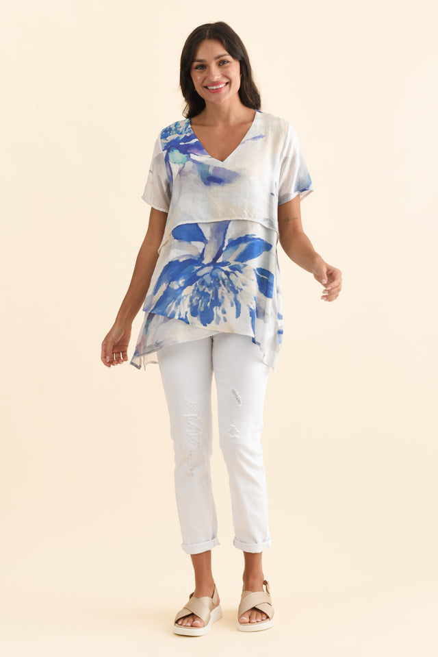 Alvina Blue Flower Layered Tunic Top,Brunette model,alt text|model:Brontie image 7