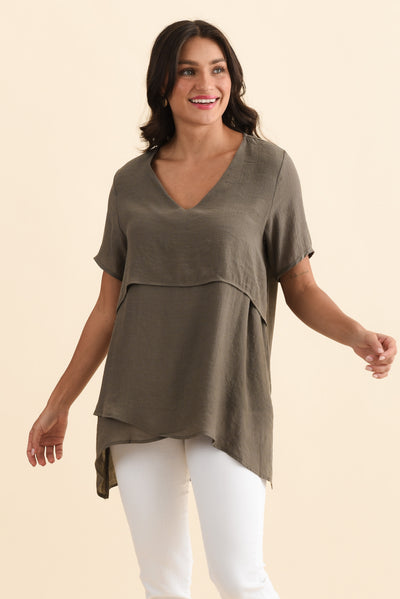 Alvina Khaki Layered Tunic Top