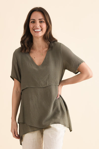 Alvina Khaki Layered Tunic Top
