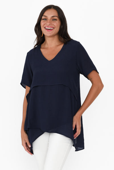Alvina Navy Layered Tunic Top