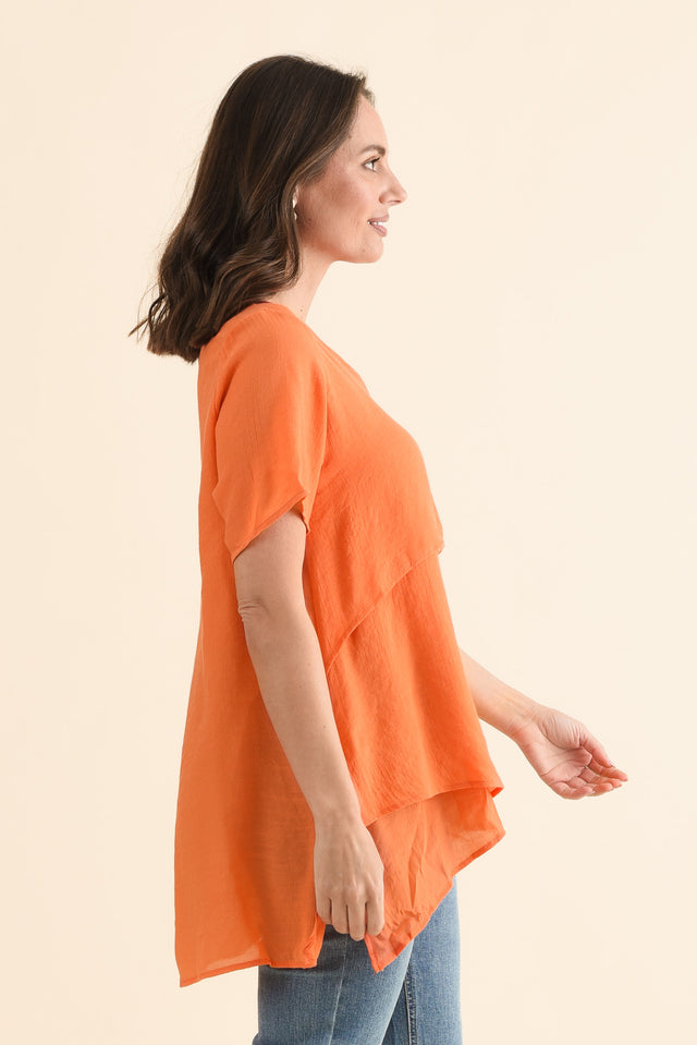 Alvina Orange Layered Tunic Top,Side,Brunette model,alt text|model:MJ image 5