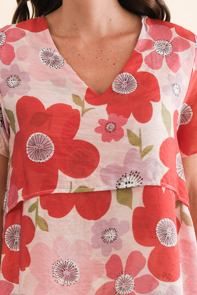 Alvina Red Poppy Layered Tunic Top,Brunette model,alt text|model:MJ image 6