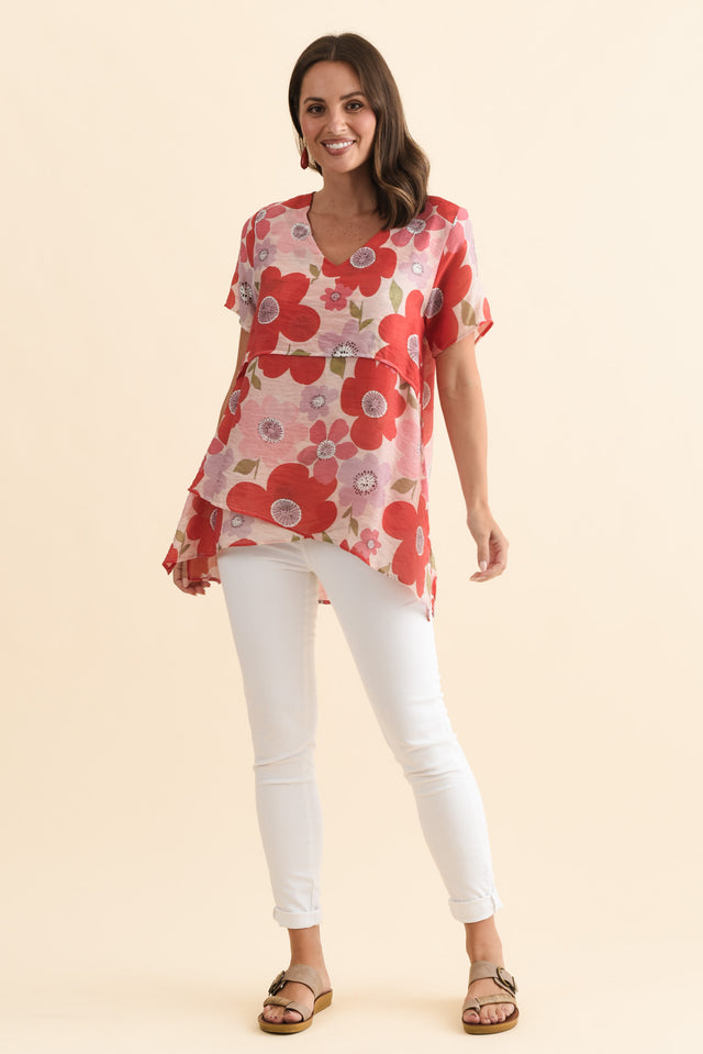 Alvina Red Poppy Layered Tunic Top,Brunette model,alt text|model:MJ image 7